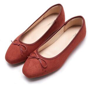 Women wine Red Polyurethane Closed Round Toe Comfortable Bow Ballet Flats Shoes